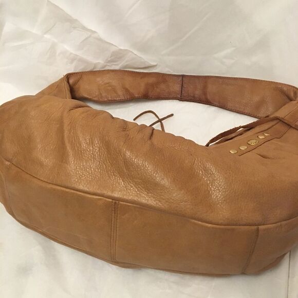 Elliot Lucca tan studded pleated leather hobo bag with tassel - Picture 8 of 13